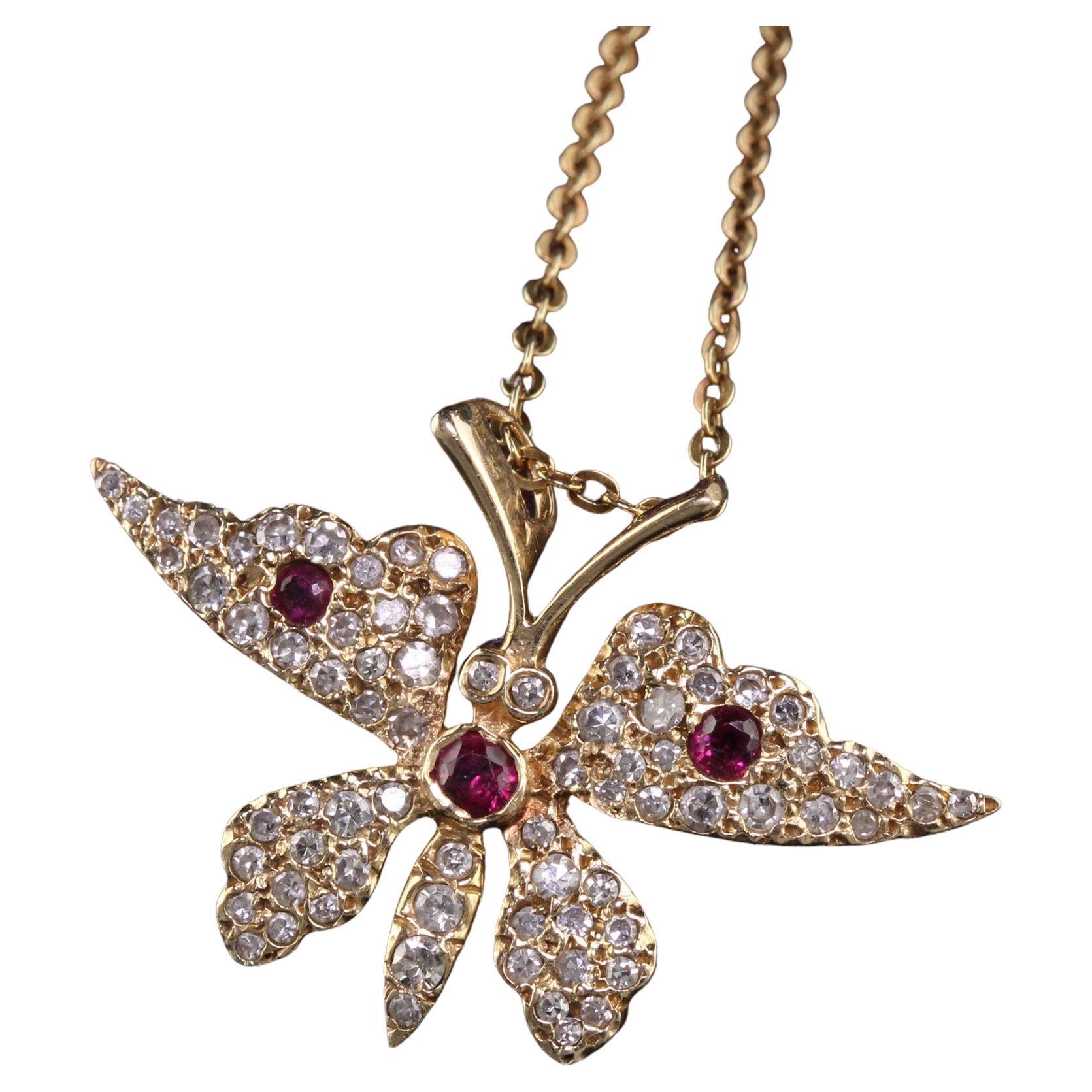 Butterfly Necklace Diamonds & Ruby 18K Rose Gold ''18 Chain 0.78 ctw (G,  SI) : Amazon.ca: Clothing, Shoes & Accessories